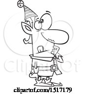 Poster, Art Print Of Cartoon Black And White Christmas Elf In Thought