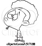 Poster, Art Print Of Cartoon Black And White Girl Sick With The Flu A Thermometer In Her Mouth