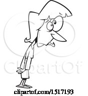 Clipart Of A Cartoon Lineart Exhausted Woman Royalty Free Vector Illustration