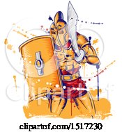 Poster, Art Print Of Roman Gladiator Warrior Holding A Sword And Shield With Grunge