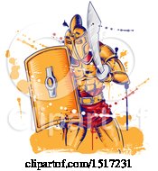 Clipart Of A Roman Gladiator Warrior Holding A Sword And Shield With Grunge Royalty Free Vector Illustration by Domenico Condello