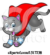 Poster, Art Print Of Gray Super Hero Kitty Leaping With A Cape