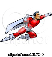 Poster, Art Print Of Muscular Male Super Hero Flying To The Rescue