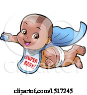Black Super Hero Baby Wearing A Bib And Flying With A Pacifier In Hand