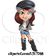 Clipart Of A Blue Eyed Brunette Biker Chick Posing With Attitude Royalty Free Vector Illustration by Clip Art Mascots