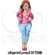 Clipart Of A Sexy Volputuous White Woman Showing Off Her Curves In A Pink Jacket And Jeans Royalty Free Vector Illustration