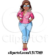 Sexy Volputuous Black Woman Showing Off Her Curves In A Pink Jacket And Jeans