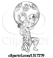 Clipart Of A Greek Mythology Titan Atlas Holding Up A Globe With Zodiac Star Signs Royalty Free Vector Illustration