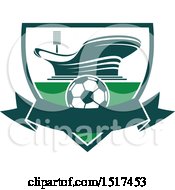 Clipart Of A Green And White Soccer Stadium Design Royalty Free Vector Illustration by Vector Tradition SM