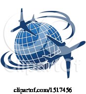 Poster, Art Print Of Blue Globe With Planes And Flight Paths