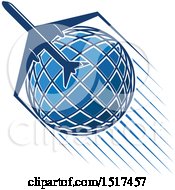 Poster, Art Print Of Blue Globe With A Plane And Flight Path