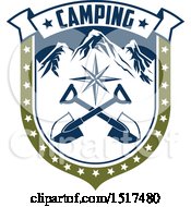 Clipart Of A Mountains And Crossed Shovel Camping Design Royalty Free Vector Illustration