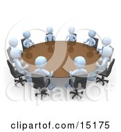 Group Of Light Blue People Holding A Meeting At A Large Conference Table In An Office Clipart Illustration Image by 3poD #COLLC15175-0033