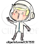 Poster, Art Print Of Happy Cartoon Astronaut Giving Peace Sign