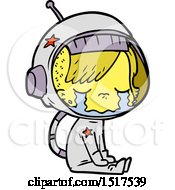 Cartoon Crying Astronaut Girl Sitting