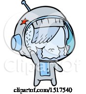 Cartoon Crying Astronaut Girl Waving Goodbye