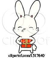 Poster, Art Print Of Curious Bunny Cartoon With Present