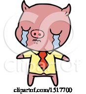 Poster, Art Print Of Cartoon Pig Crying Wearing Shirt And Tie