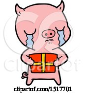 Poster, Art Print Of Cartoon Pig Crying Over Christmas Present