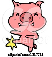 Poster, Art Print Of Angry Cartoon Pig Karate Kicking
