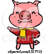 Angry Cartoon Pig In Winter Clothes