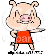 Poster, Art Print Of Nervous Cartoon Pig Wearing Dress