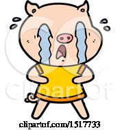Crying Pig Cartoon Wearing Human Clothes
