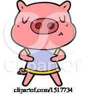 Poster, Art Print Of Cartoon Content Pig Wearing T Shirt
