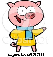 Poster, Art Print Of Cheerful Pig Wearing Winter Clothes Cartoon