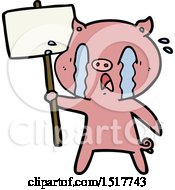 Poster, Art Print Of Crying Pig Cartoon With Protest Sign