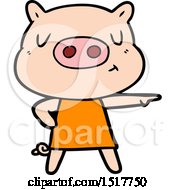 Poster, Art Print Of Cartoon Content Pig In Dress Pointing