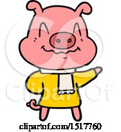 Poster, Art Print Of Nervous Cartoon Pig Wearing Scarf