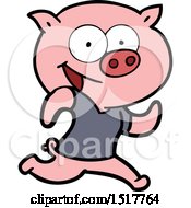 Poster, Art Print Of Cheerful Pig Exercising Cartoon