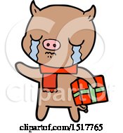 Poster, Art Print Of Cartoon Pig Crying Over Christmas Present