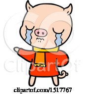 Cartoon Crying Pig Wearing Scarf