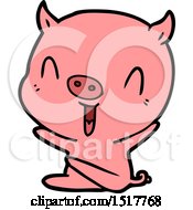 Happy Cartoon Sitting Pig