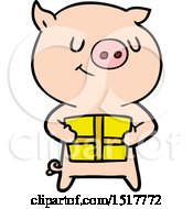 Poster, Art Print Of Happy Cartoon Pig With Christmas Present
