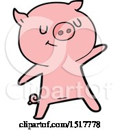 Poster, Art Print Of Happy Cartoon Pig Waving