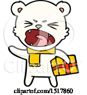 Angry Cartoon Polar Bear With Christmas Present