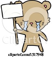 Crying Cartoon Bear With Sign Post