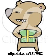 Poster, Art Print Of Angry Bear Cartoon With Gift