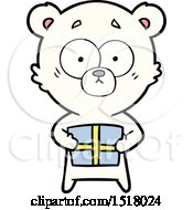 Nervous Polar Bear Cartoon With Gift