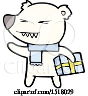 Cartoon Angry Polar Bear With Xmas Present