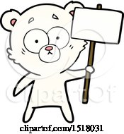 Poster, Art Print Of Nervous Polar Bear Cartoon With Protest Sign
