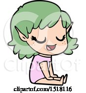 Happy Cartoon Elf Girl Sitting On Floor