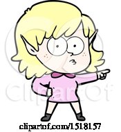 Cartoon Elf Girl Staring And Pointing
