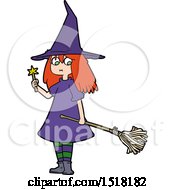 Poster, Art Print Of Cartoon Witch Girl With Broom