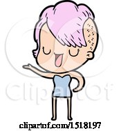 Cute Cartoon Girl With Hipster Haircut