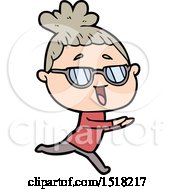 Cartoon Happy Woman Wearing Spectacles