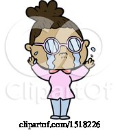 Cartoon Crying Woman Wearing Spectacles